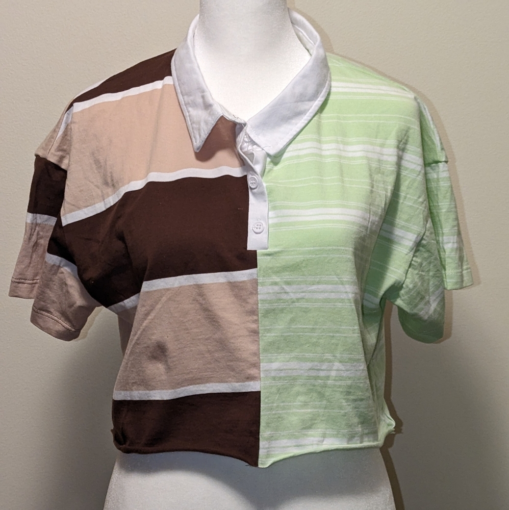 Two Tone Striped Crop Top - NWT Sizes XS, S, M, L, XL
